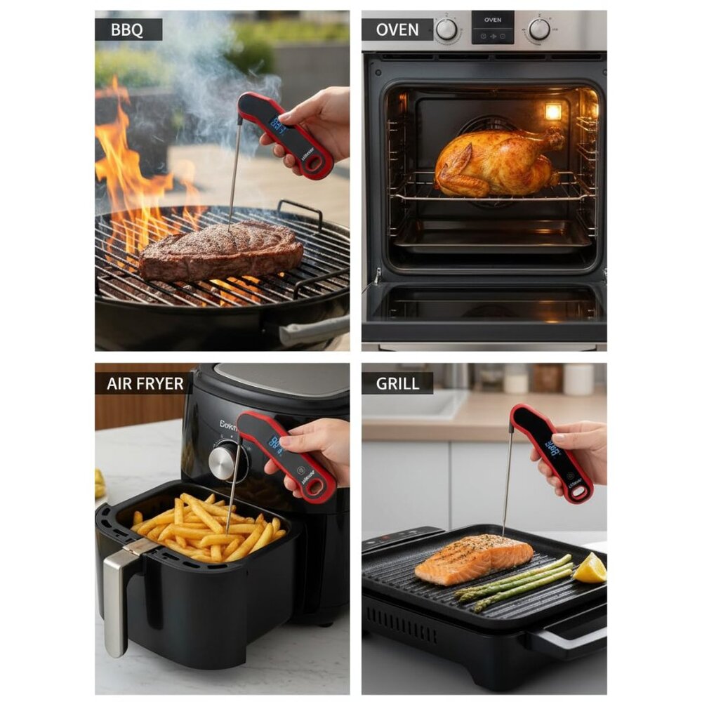 Instant Read Meat Thermometer Digital with Auto Rotate Large LCD Display & Sleep - Picture 4 of 7